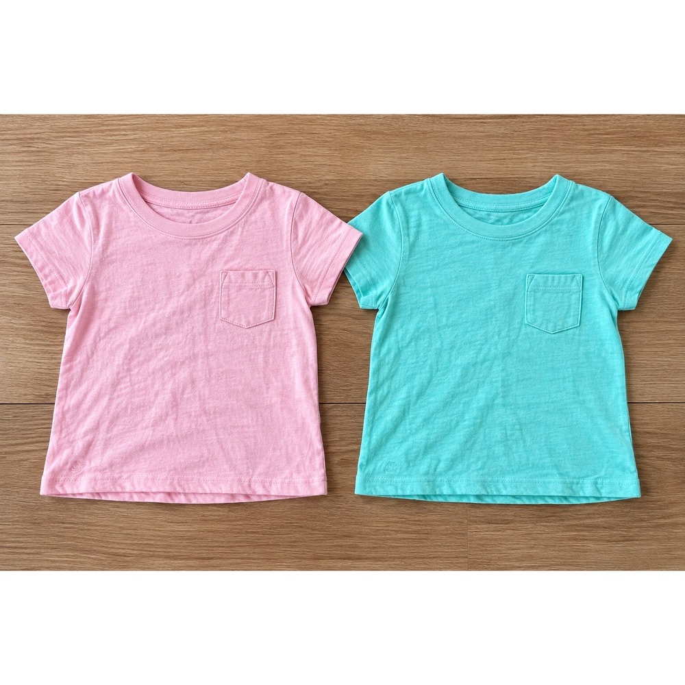 Janie and Jack Kids Slub Cotton Pocket T-Shirt Lot of 2 Pink Green 6-12 Months